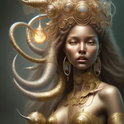 ssango fantasy, fantasy magic, intricate, sharp focus, illustration, highly detailed, digital painting, concept art, matte, artgerm and paul lewin and kehinde wiley, masterpiece silver elephant head bronze Asian African girl nice breast Hawaiian hair turquoise golden waves