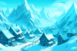 A cyan Norwegian village near a frozen peak in winter season designed in Mayan architecture painted by Qiu Ying