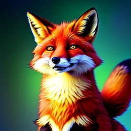 a fox fursona, darker colors, master quality, backlighting, soft lights, full body portrait, in frame, 8k, furry, fur, dark color pallet, robotic arm, cyberpunk, anthropomorphic, perfectly drawn face, well drawn paws