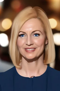 Powerful portrait of a modern blonde politician in blue top