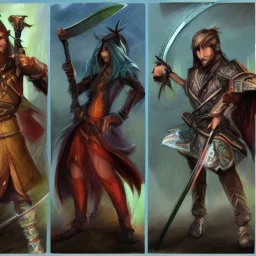 fantasy party of swordsman, mage, and rogue