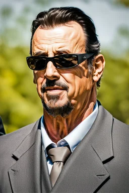 sylvester stallone, Photographed with Canon EOS R5, 50mm lens, depth of field, shutter speed 1/1000, f/2.8, white balance, 6000k. High resolution, realistic details, HDR effects, film grain, 4K