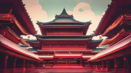 buddha tooth relic temple in singapore, in an atmospheric, simplistic digital art harmonic composition, compliment colors