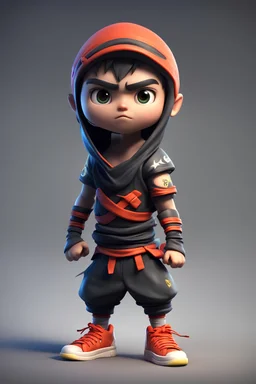 warrior, cute, 2.5D, zbrush, cartoon cute male football player with sneakers, front view, wearing a ninja costume, lit children, 32k uhd, round,8k,HD, wall background