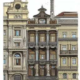 Beaux Arts architecture+detailed facades+human scalades+beautiful, liveable urban square lined with with richly detailed houses and shops, , street trees, ornamental shopfronts +uphill road+biopunk+Bueno Aires+turin+trieste+Book illustration by Gediminas Pranckevičius, Jean Baptiste Monge, Brian Kesinger, Anton fadeev, Kilian Eng, strong lines, high contrast vibrant colors, highly detailed, 16k resolution, trending on behance