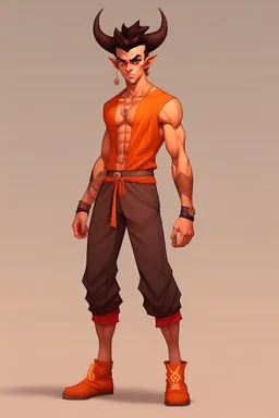 Full Body, Male Tiefling Body like Goku, boxer, street outfit