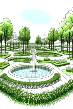 Parques normal con agua y plantas y un diseño arquitectónico