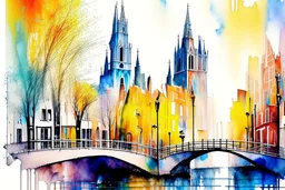 Abstract wet watercolour of Utrecht scene