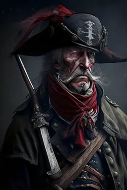 70 years old victorian bloodborne soldier with a musket bandana