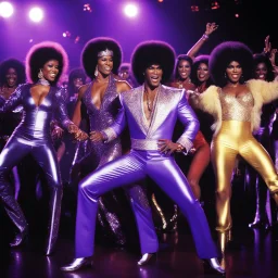 [Disco in action] Prince, the purple-clad maestro of funk, finds himself in a pulsating nightclub, surrounded by the glamorous women of the Boney M group. The dance floor throbs with energy as the music fills the air, setting the scene for a night of revelry and passion.Prince draws the attention of the Boney M ladies. Their radiant smiles and infectious energy match his own as they dance and laugh together, caught up in the euphoria of the disco beat.