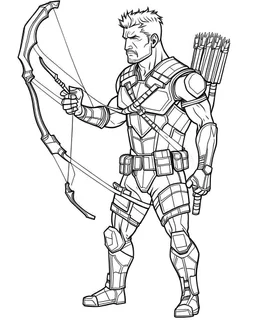 Avengers Hawkeye, coloring page, no leaves, full body (((((white background))))), only use an outline., real style, line art, white color, clean line art, white background, Sketch style