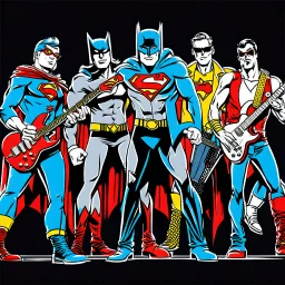 The DC Comics Characters performing as a rock band