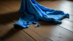 a torn very small blue cloth on the floor