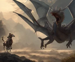 Midjourney style, casey Neistat riding a dragon, photorealistic, by Greg rutkowski