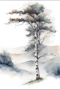 watercolor drawing of a birch tree on a hill on a white background, Trending on Artstation, {creative commons}, fanart, AIart, {Woolitize}, by Charlie Bowater, Illustration, Color Grading, Filmic, Nikon D750, Brenizer Method, Perspective, Depth of Field, Field of View, F/2.8, Lens Flare, Tonal Colors, 8K, Full-HD, ProPhoto RGB, Perfectionism, Rim Lighting, Natural Lighting, Soft Lig
