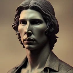 White Statue adam driver , Rome style sculpture, full body, fresco background, hyper realistic, 8k,