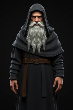 russian monk for a horror , 3d model for a videogame, template, full-length, front face, model, 3d