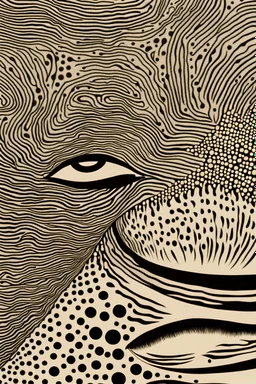 eye made of wave forms, similar to yayoi kusama, stipple, one line drawing, hand drawn, vintage poster, abstract, 8k, sharp focus
