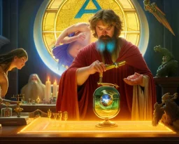 photorealistic fantasy illustration of I calculated a phantasm to glimpse Pythagoras's golden thigh While performing cult mathematics in the style of Dan Mumford, artgerm, Alphonse Mucha, Thomas kinkade, smooth, sharp, HDR, dof, deep focus, hyper realistic, magic, mystical, ethereal, 3d render, octane render, hypersigil