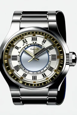Generate a high-resolution image of a two-tone Cartier watch, captured from the front, highlighting its elegant design and features."