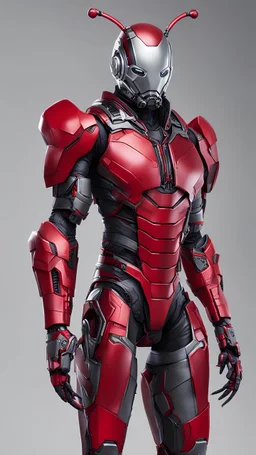 a ant-man in cybernetic armor, ultra detalhado, cor vermelho . ::n_ desenho, Imperfection, baixa qualidade, boneco, jogo, realistic, full body ,assinatura