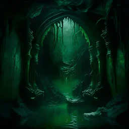the chasm of the underworld in the gothic style with dark green