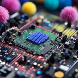 [bokeh macroscopic photo zoom] this motherboard if infected with pom poms