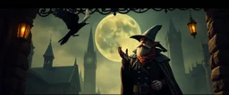 crow vintage mustache thief elf juggler man in then elven city of myth drannor