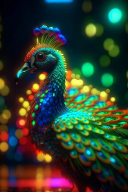 the 4d psychedelic neon peacock that could trigger epilepsi, rockstar portrait, photo-realistic, shot on Hasselblad h6d-400c, zeiss prime lens, bokeh like f/0.8, tilt-shift lens 8k, high detail, smooth render, down-light, unreal engine 5, cinema 4d, HDR, dust effect,, smoke