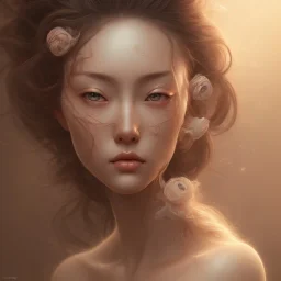 centered, Realist, hyper detailed, head and breast portrait, stunningly pinup as wonderfull japanese woman, weet face, daylight, artgerm,Greg rutkowski,vallejo,alphonse mucha