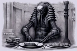 h.r giger style art a man with a large kebab roll