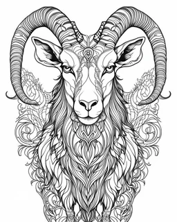 satanist goat tattoo, coloring book page, clean line art, adults drawing book, Black and white only, crisp black lines, sharp lines, coloring page for adults, black and white picture, lots of details, tattoo style,tattoo ideas, full body, without shadows and colors