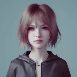 potrait girl look beautiful, eyes like ocean blue, short hair, smile, 8k, rtx, eyebrows like serious, facing left, real, cute, angry expression, tsundere