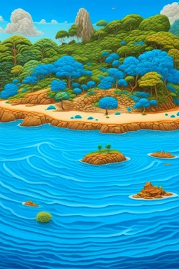 A blue island near a cove designed in Mehndi design painted by Jeffrey Kolker