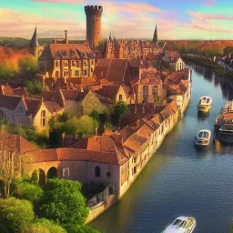 An old magical gothic little town with a castle and canals Nick Harris style