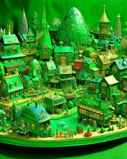 A green mechanical village with crystals painted by Edward Hicks