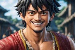 Luffy in 8k live action artstyle, dynamic pose, big smile, intricate details, highly detailed, high details, detailed portrait, masterpiece,ultra detailed, ultra quality