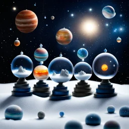 A solar system composed of snow globes.