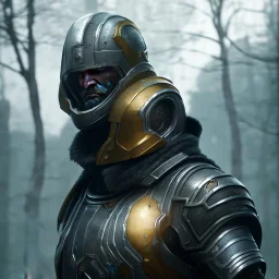 Epic Character design, pumped Male void soldier wearing metal armor silver/black/dark gold, mist, photorealistic, octane render, unreal engine 5 style, ultra detailed, volumetric lighting, Organic Horror