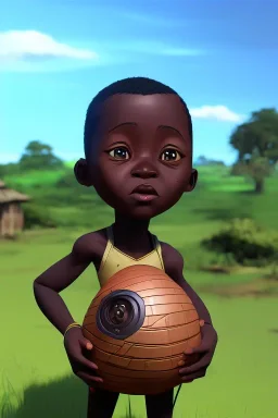 african baby inside egg, 3d, village, robot, 8k quality