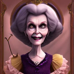 extrem tim burton style of old evil lady stepmother, sharp focus