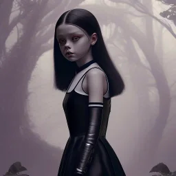 jenna ortega, wednesday addams hair style, wednesday make up, wednesday addams black dress, cinematic, addams family wednesday style, hyper detail, octane render, unreal engine 5, 8k resolation