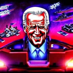 CRAZY Joe Biden caricature,, cyberpunk, landscape, transformers, hi-tech robots, GUITARS, cinematic, highly detailed, close up, 4k, deep colors, gold, fire, red, purple, dark, ethereal, utopia, apocalypse, flying Cadillac, from outer space