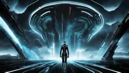 tron legacy movie, programs, space ships, city of the future, clouds, creatures