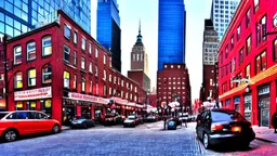 A Tesla's 'Model S Plaid' is doing donuts, on the South Street Seaport, in New York. CINEMATIC. WIDE ANGLE LENS. PHOTO REAL.
