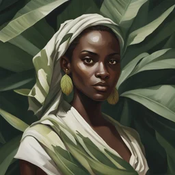 dnd, portrait of dark skinned woman in cloth from banana leafs