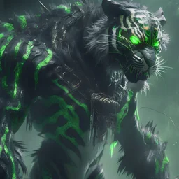 Green and black fur spider tiger fusion, detailed, arcane, octane render, cinematic, by greg rutkowski