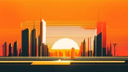 minimal design,shapes, synth-wave, synth-wave sun, synth-wave city, simple,iconic:1.8), synth-wave color in city, comic style