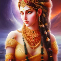 Beautiful painting of Indian sea goddess , face and shoulders