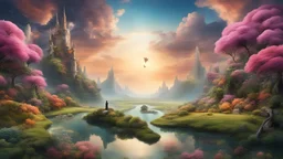 A surreal dreamscape where reality blends with imagination, fantasy, award-winning photograph, realistic, beautiful composition, natural colors, highly detailed, inspiring, beauty, peace, joy, happiness, fantasy, wow